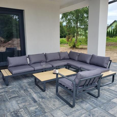 Duży narożnik tarasowy z dodatkowymi blatami i fotelem Panaon GW