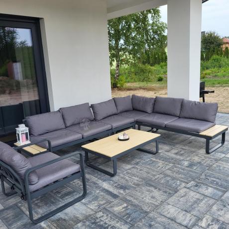 Duży narożnik tarasowy z dodatkowymi blatami i fotelem Panaon GW