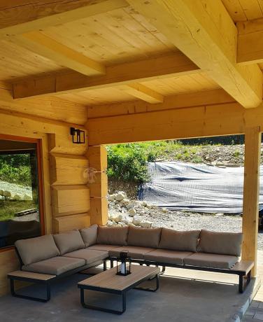 Duży narożnik tarasowy z dodatkowymi blatami i fotelem Panaon GW