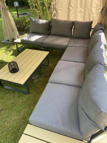 Duży narożnik tarasowy z dodatkowymi blatami i fotelem Panaon GW