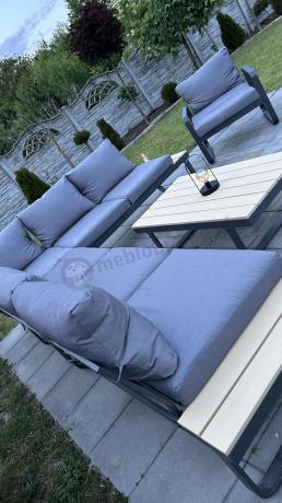 Duży narożnik tarasowy z dodatkowymi blatami i fotelem Panaon GW