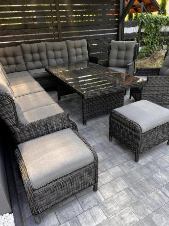 Duży narożnik technorattanowy z regulowanymi fotelami - Laritto Corner XL - Antracite