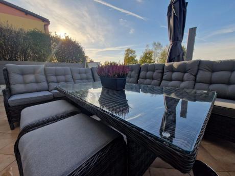 Duży narożnik technorattanowy z regulowanymi fotelami - Laritto Corner XL - Antracite