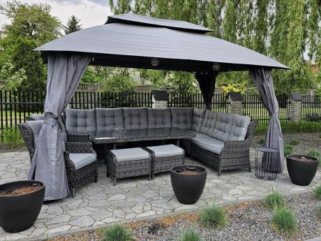 Duży narożnik technorattanowy z regulowanymi fotelami - Laritto Corner XL - Antracite