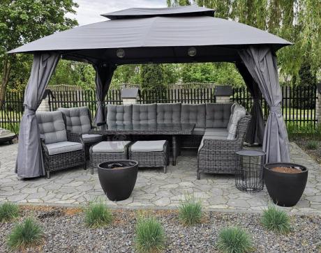 Duży narożnik technorattanowy z regulowanymi fotelami - Laritto Corner XL - Antracite