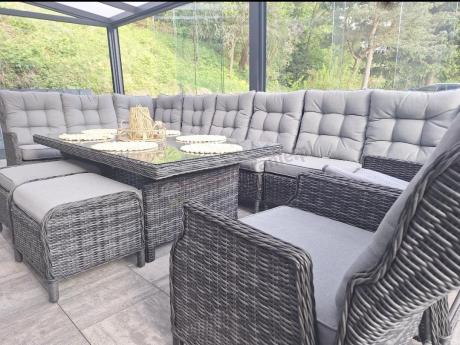 Duży narożnik technorattanowy z regulowanymi fotelami - Laritto Corner XL - Antracite