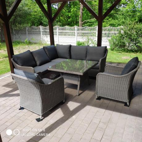 Duży narożnik wypoczynkowy na taras technorattan 207x207cm Novici - Szary