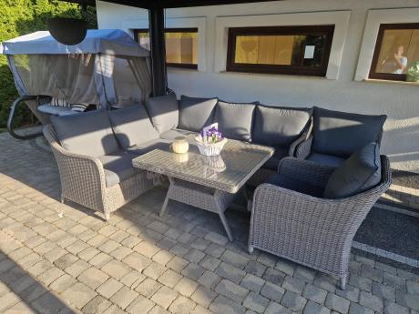 Duży narożnik wypoczynkowy na taras technorattan 207x207cm Novici - Szary