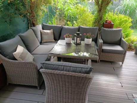 Duży narożnik wypoczynkowy na taras technorattan 207x207cm Novici - Szary