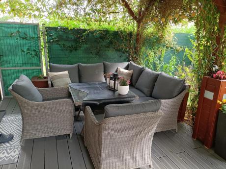 Duży narożnik wypoczynkowy na taras technorattan 207x207cm Novici - Szary