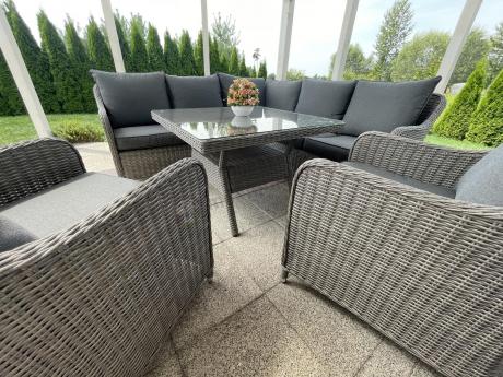 Duży narożnik wypoczynkowy na taras technorattan 207x207cm Novici - Szary