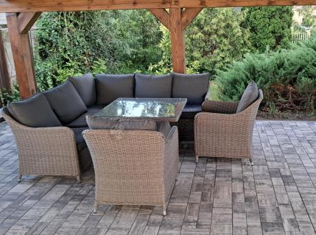 Duży narożnik wypoczynkowy na taras technorattan 207x207cm Novici - Szary