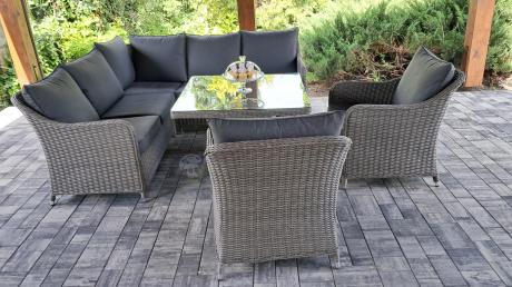 Duży narożnik wypoczynkowy na taras technorattan 207x207cm Novici - Szary