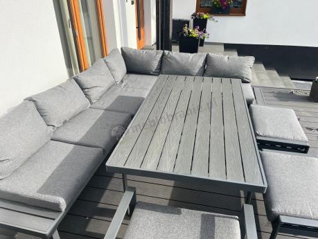 Duży nowoczesny narożnik na taras z fotelem i wysokim stołem Panaon DG