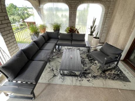 Duży nowoczesny narożnik na taras z fotelem Panaon DG