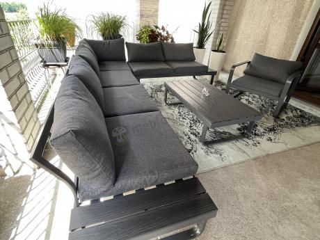 Duży nowoczesny narożnik na taras z fotelem Panaon DG