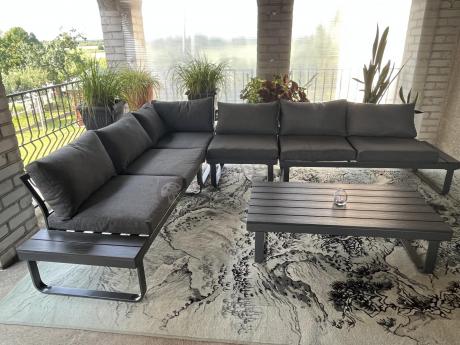 Duży nowoczesny narożnik na taras z fotelem Panaon DG