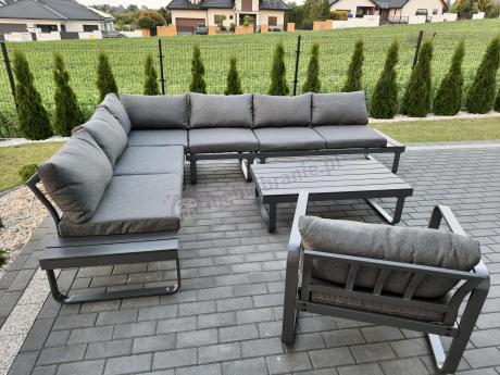 Duży nowoczesny narożnik na taras z fotelem Panaon DG