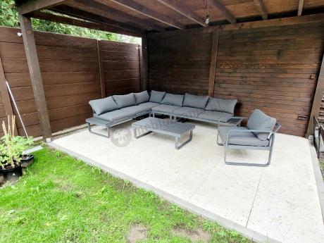 Duży nowoczesny narożnik na taras z fotelem Panaon DG