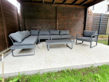 Duży nowoczesny narożnik na taras z fotelem Panaon DG