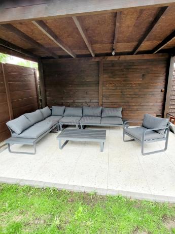 Duży nowoczesny narożnik na taras z fotelem Panaon DG