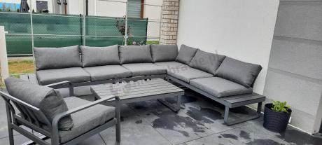 Duży nowoczesny narożnik na taras z fotelem Panaon DG