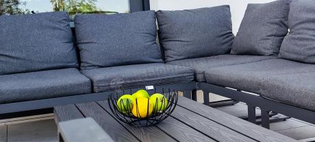 Duży nowoczesny narożnik na taras z fotelem Panaon DG