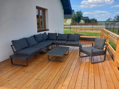 Duży nowoczesny narożnik na taras z fotelem Panaon DG