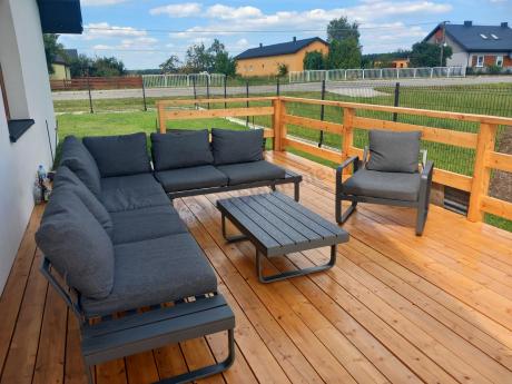 Duży nowoczesny narożnik na taras z fotelem Panaon DG