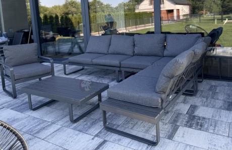 Duży nowoczesny narożnik na taras z fotelem Panaon DG
