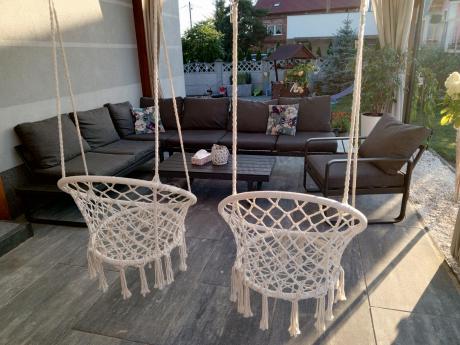 Duży nowoczesny narożnik na taras z fotelem Panaon DG