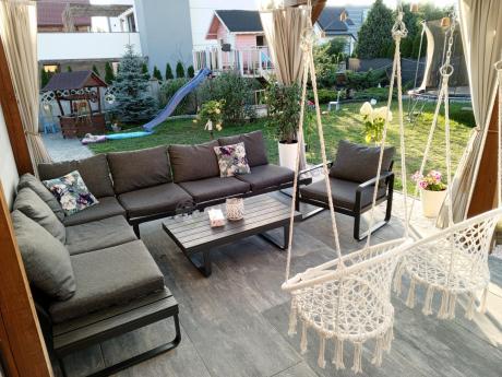 Duży nowoczesny narożnik na taras z fotelem Panaon DG