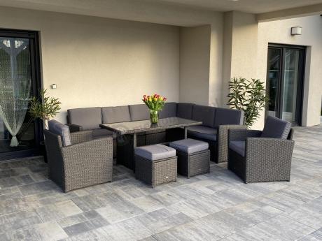 Duży technorattanowy narożnik 250x190cm z fotelami Cofete Plus – Anthracite
