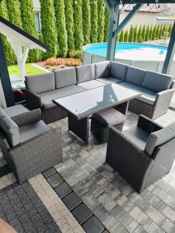 Duży technorattanowy narożnik 250x190cm z fotelami Cofete Plus – Anthracite
