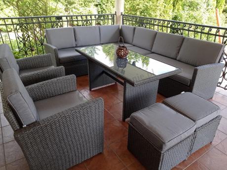 Duży technorattanowy narożnik 250x190cm z fotelami Cofete Plus – Anthracite