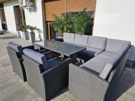 Duży technorattanowy narożnik 250x190cm z fotelami Cofete Plus – Anthracite