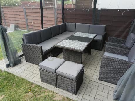 Duży technorattanowy narożnik 250x190cm z fotelami Cofete Plus – Anthracite