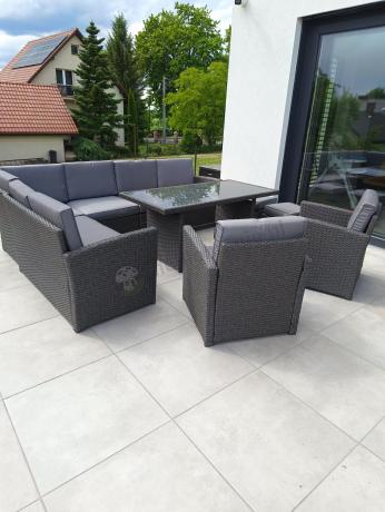 Duży technorattanowy narożnik 250x190cm z fotelami Cofete Plus – Anthracite