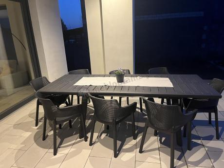 Duży zestaw mebli do ogrodu Kantara Modern z 12 fotelami i rozkładanym stołem 160-240 cm