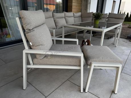 Duży zestaw mebli na taras dla 10 osób z narożnikiem i stołem obiadowym 160cm Doros Corner XL - Cream