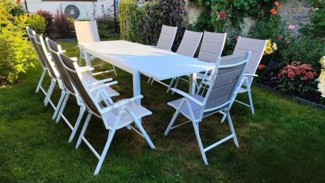 Duży zestaw mebli ogrodowych ze stołem 240cm + 10 krzeseł - Tabia + Kanbery White