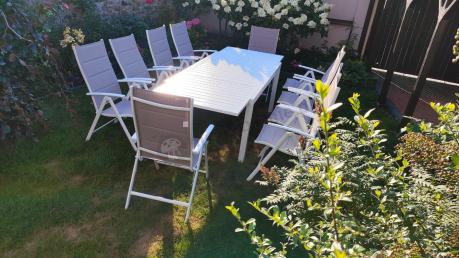 Duży zestaw mebli ogrodowych ze stołem 240cm + 10 krzeseł - Tabia + Kanbery White