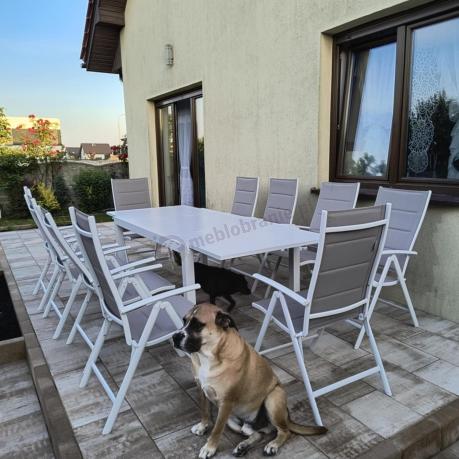Duży zestaw mebli ogrodowych ze stołem 240cm + 10 krzeseł - Tabia + Kanbery White