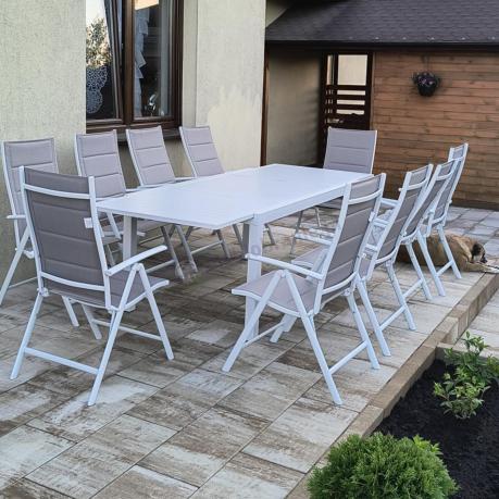 Duży zestaw mebli ogrodowych ze stołem 240cm + 10 krzeseł - Tabia + Kanbery White