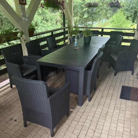 Duży zestaw ogrodowy dla 12 osób z dużym stołem Meblobranie TJD12 grafit