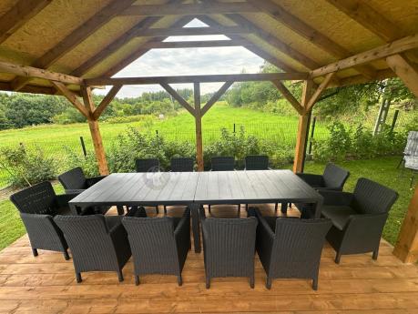 Duży zestaw ogrodowy dla 12 osób z dużym stołem Meblobranie TJD12 grafit