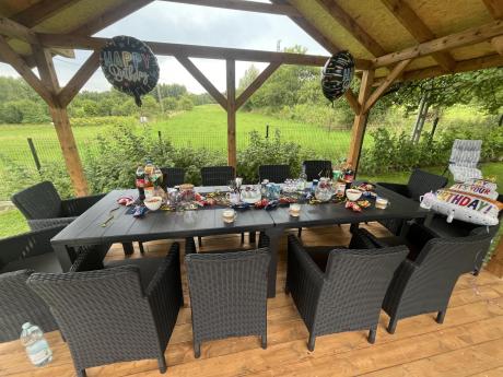 Duży zestaw ogrodowy dla 12 osób z dużym stołem Meblobranie TJD12 grafit