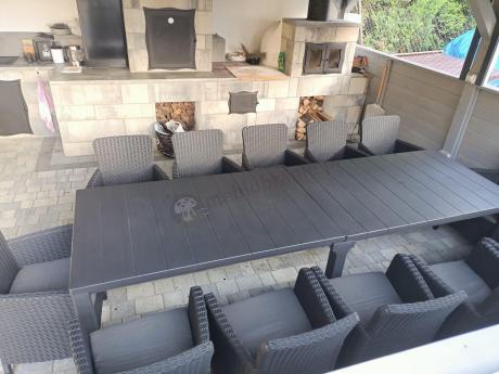 Duży zestaw ogrodowy dla 12 osób z dużym stołem Meblobranie TJD12 grafit