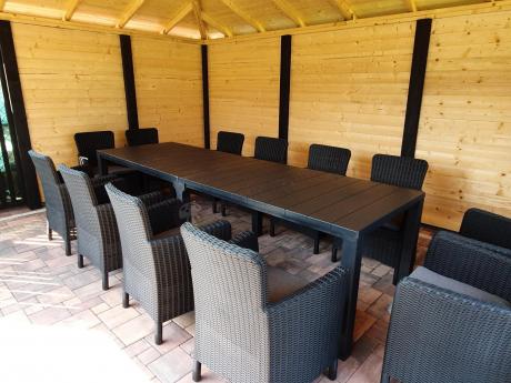 Duży zestaw ogrodowy dla 12 osób z dużym stołem Meblobranie TJD12 grafit