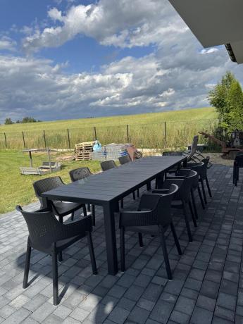 Duży zestaw ogrodowy obiadowy dla 12 osób z dużym stołem Meblobranie EJD12 grafit